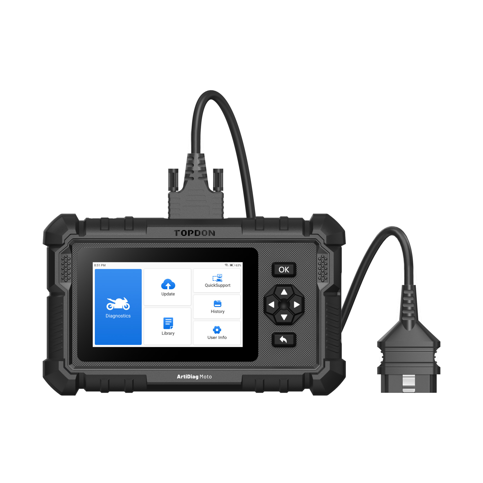 TOPDON 5in. Motorcycle Diagnostic Tool — Supports 15 Brands, Real-Time Performance Monitoring, Free 1-Year Software Updates, Model# ADMOTO